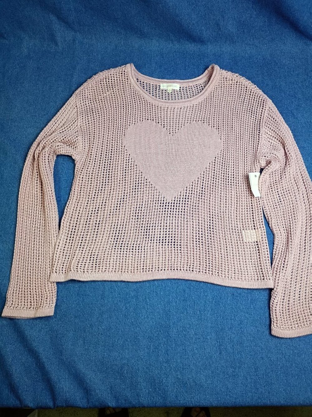 Ultra Flirt Cute Sweater Pink Mesh Long Sleeve Crewneck Size M